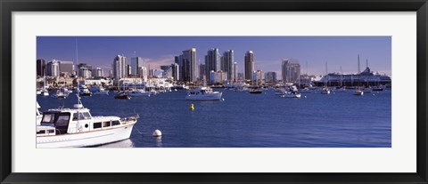 Framed Boats in the San Digeo Harbor Print