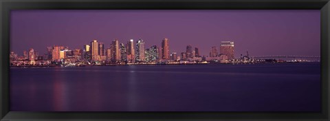 Framed San Diego with Purple Sky as Seen from the Water Print