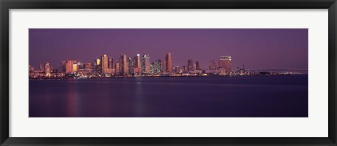 Framed San Diego with Purple Sky as Seen from the Water Print