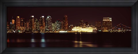 Framed San Diego Skyline at Night Print