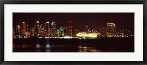 Framed San Diego Skyline at Night Print