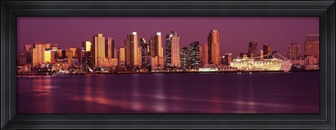 Framed San Diego Lit Up at Dusk Print