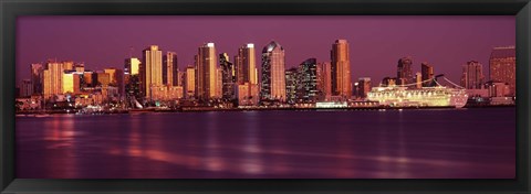 Framed San Diego Lit Up at Dusk Print