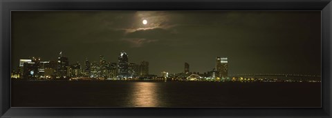 Framed Skyscrapers lit up at night, Coronado Bridge, San Diego, California, USA Print