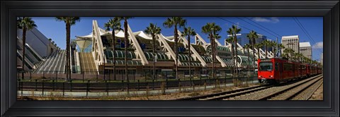 Framed MTS commuter train moving on tracks, San Diego Convention Center, San Diego, California, USA Print