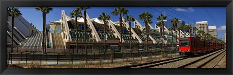 Framed MTS commuter train moving on tracks, San Diego Convention Center, San Diego, California, USA Print