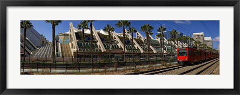 Framed MTS commuter train moving on tracks, San Diego Convention Center, San Diego, California, USA Print