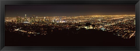 Framed Night View of Los Angeles from the Distance Print