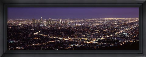 Framed Night View of Los Angeles, California with Purple Sky Print