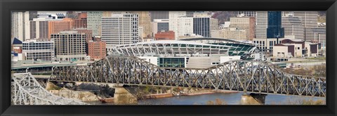 Framed Bridge across a river, Paul Brown Stadium, Cincinnati, Hamilton County, Ohio, USA Print