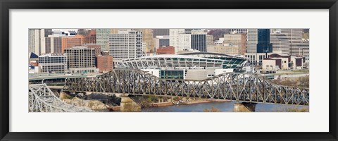 Framed Bridge across a river, Paul Brown Stadium, Cincinnati, Hamilton County, Ohio, USA Print
