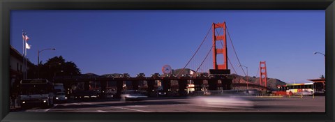 Framed Toll booth with a suspension bridge in the background, Golden Gate Bridge, San Francisco Bay, San Francisco, California, USA Print