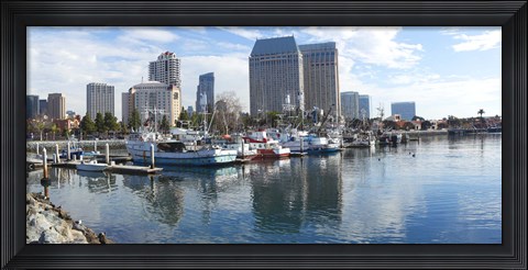 Framed Fishing boats docked at a marina, San Diego, California, USA Print