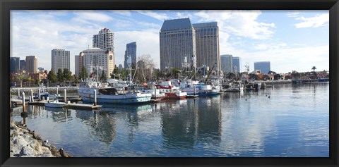 Framed Fishing boats docked at a marina, San Diego, California, USA Print