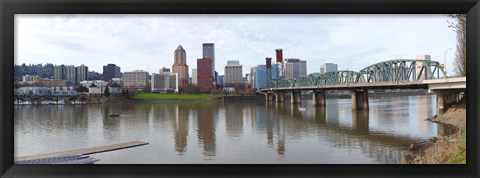 Framed Bridge across a river with city skyline in the background, Willamette River, Portland, Oregon 2010 Print