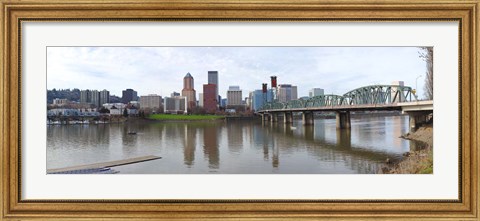 Framed Bridge across a river with city skyline in the background, Willamette River, Portland, Oregon 2010 Print