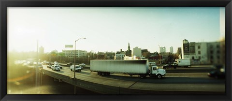 Framed Traffic on an overpass, Brooklyn-Queens Expressway, Brooklyn, New York City, New York State, USA Print