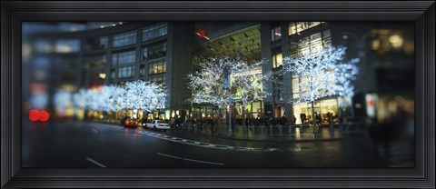Framed Buildings lit up at the roadside, Columbus Circle, New York City, New York State, USA Print