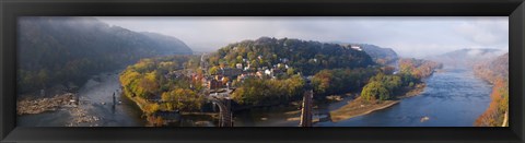 Framed Aerial view of an island, Harpers Ferry, Jefferson County, West Virginia, USA Print