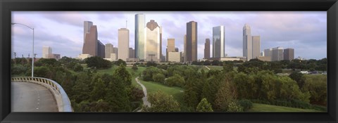 Framed Skyscrapers against cloudy sky, Houston, Texas Print