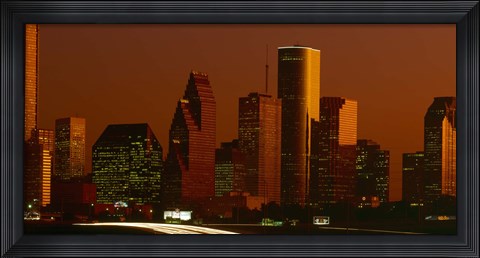 Framed Skyscrapers in a city at sunset, Houston, Texas, USA Print
