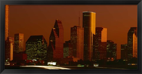 Framed Skyscrapers in a city at sunset, Houston, Texas, USA Print