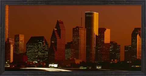 Framed Skyscrapers in a city at sunset, Houston, Texas, USA Print
