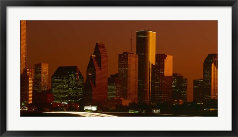 Framed Skyscrapers in a city at sunset, Houston, Texas, USA Print