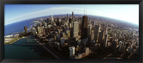 Framed Aerial view of Chicago and lake, Cook County, Illinois, USA 2010 Print