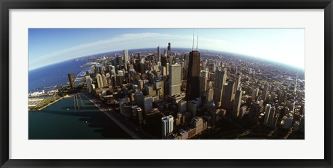 Framed Aerial view of Chicago and lake, Cook County, Illinois, USA 2010 Print