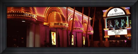 Framed Strip club lit up at night, Las Vegas, Nevada Print