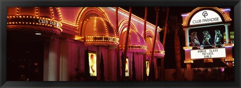 Framed Strip club lit up at night, Las Vegas, Nevada Print