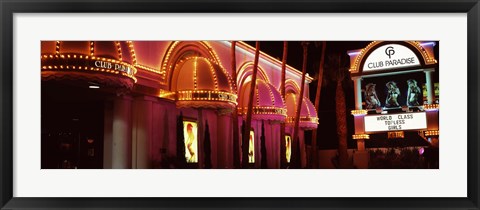 Framed Strip club lit up at night, Las Vegas, Nevada Print