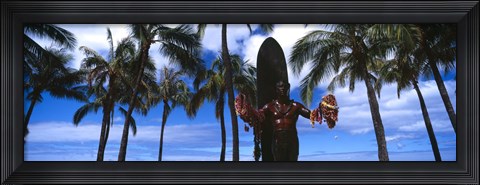 Framed Statue of Duke Kahanamoku, Duke Kahanamoku Statue, Waikiki Beach, Honolulu, Oahu, Hawaii, USA Print