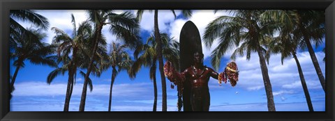Framed Statue of Duke Kahanamoku, Duke Kahanamoku Statue, Waikiki Beach, Honolulu, Oahu, Hawaii, USA Print