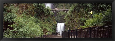 Framed Waterfall in a forest, Multnomah Falls, Hood River, Columbia River Gorge, Oregon Print