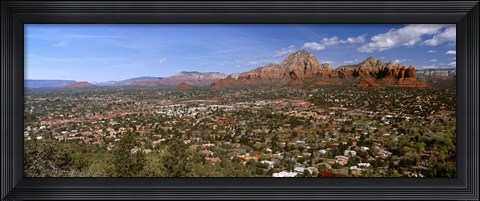 Framed City with rock formations in the background, Cathedral Rocks, Sedona, Coconino County, Arizona, USA Print