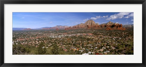Framed City with rock formations in the background, Cathedral Rocks, Sedona, Coconino County, Arizona, USA Print