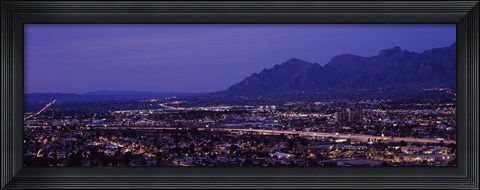 Framed Aerial view of a city at night, Tucson, Pima County, Arizona Print