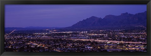 Framed Aerial view of a city at night, Tucson, Pima County, Arizona Print