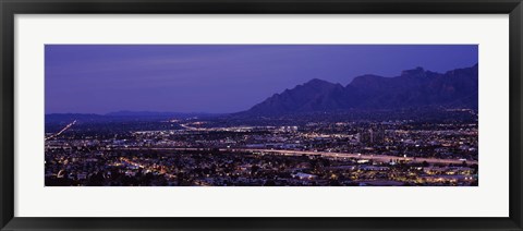 Framed Aerial view of a city at night, Tucson, Pima County, Arizona Print