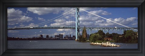 Framed Bridge across a river, Ambassador Bridge, Detroit River, Detroit, Wayne County, Michigan, USA Print