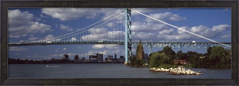 Framed Bridge across a river, Ambassador Bridge, Detroit River, Detroit, Wayne County, Michigan, USA Print