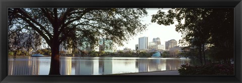 Framed Lake Eola, Orlando, Florida (black &amp; white) Print