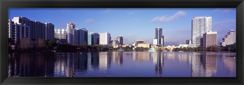 Framed Buildings Reflecting in Lake Eola, Orlando, Florida Print