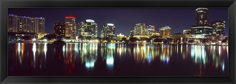 Framed Buildings at night, Lake Eola, Orlando, Florida Print