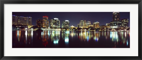 Framed Buildings at night, Lake Eola, Orlando, Florida Print