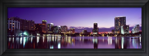 Framed Buildings lit up at night in a city, Lake Eola, Orlando Print
