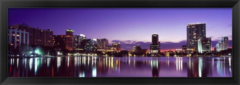 Framed Buildings lit up at night in a city, Lake Eola, Orlando Print