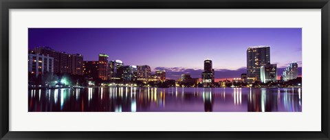 Framed Buildings lit up at night in a city, Lake Eola, Orlando Print